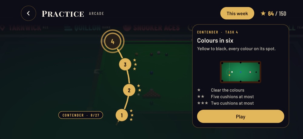 The practice path: a climbing line of tasks with stars earned and the next task's card.